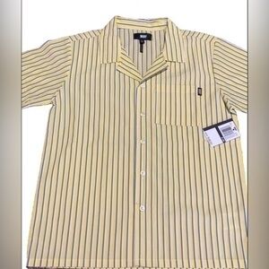 DKNY Boys Yellow Stripe Print Shirt Size 8 NWT
